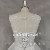 Runhufu Real Picture O-Neck A-Line Appliques Sleeveless Satin Wedding Dress Lace Up Back Court Train Bridal Gown Custom Made