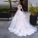 Runhufu Lace Appliqué Ball Gown Backless Lace Up Off The Shoulder Wedding Dress Court Train Robe De Mariée Custom Made For Women