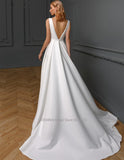 Runhufu Sale O-Neck Satin Illusion Wedding Dresses Sleeveless Princess Long Bridal Gowns Vestido De Novia