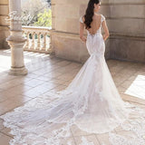 Runhufu Wedding Dress With Slim-line Mermaid Lace O-neck Sleeveless Elegant Wedding Gowns Back Button Appliques Robes De Mariée