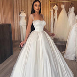 Runhufu Dress Elegant Ladies Sweetheart Satin Wedding Dress Thin Double Strap Bridal Dress Floor Length 2023 Robe De Mariée فستان