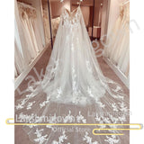 runhufu Bridal Boho Wedding Dress with Cape V neck 2023 New Mariag Chic Beach Wedding Dresses Backless Lace Appliques Court Train