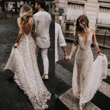 Runhufu Backless Wedding Dresses Deep V-neck Shiny Robe De Mariée Formal Bride Be атласное платье Vestido De Novia Sweep Train