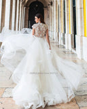 Runhufu O-Neck A-Line Wedding Dresses Short Sleeves Lace Appliques Princess Bridal Gowns Custom Made Robe De Mariée