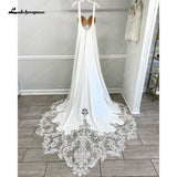 runhufu Women Boho Beach Wedding Dress Crepe Satin Scoop neck 2023 Backless Sexy Bridal Gown Lace A Line Wedding Gown