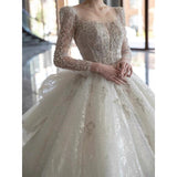 runhufu Long Sleeve Wedding Dress 2023 New Beading Shinning Wedding Gowns Sweep Train Sexy Back Vestido De Novia