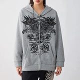 Runhufu Women Fall y2k Harajuku Hoodies 90s Vintage Graphics Wings Print Long Sleeve Oversized Sweatshirts Grunge Mall Goth Jackets