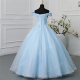 runhufu Novias New Fashion Blue Off Shoulder Quinceanera Dresses Sweet Party Prom Dress Luxury Lace 3D Flowers Ball Gown Vestidos