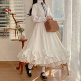 Runhufu Solid Color Double Layer Vintage French Ruffled A-line Skirt Hepburn Style Black White Half Skirt Female Long Skirts