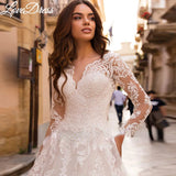 Runhufu Princess V-Neck Wedding Dress Long Sleeve Lace Up Appliques Ball Gown Luxury Bride Gown Backless Train Robe de mariée