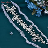 Runhufu Beaded Rhinestones Wedding Belt Crystal Bridal Belts Evening Gown Belts for Woman Bling Belts Sparkly Pearl Belt SH186