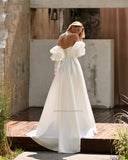 Runhufu Sweetheart Satin Wedding Dresses Long Puff Sleeves Bridal Gowns Custom Made Robe De Mariée