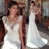 Runhufu Mermaid Applique Lace Wedding Dress Women 2023 New Appliquéd Illusion Boho Bridal Dress Vestido De Novia Customized Robe