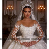 Runhufu Lace Women's Wedding Dresses Long Sleeve Sparkling Princess Bridal Gowns A-Line Decal Formal Beach Party 2023 Robe Mariée