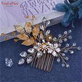 Runhufu HP67 Golden Color Woman Comb Floral Bridal Headwear Wedding Hairpin Party Brides Hair Clips Headdresses Bridesmaid Gift