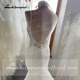 runhufu Lace Mermaid Wedding Dress 2023 Spaghetti Straps Wedding Dresses Plus Size Custom Made Long Train Bridal Dress