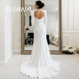 Runhufu Elegant Square Collar Wedding Dress For Women 2023 Full Sleeves Backless Mermaid Simple Bridal Gown Vestido De Noiva