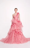 Runhufu Shoulder Layered Formal Occasion Dresses Pink 3D Floral Long Luxury Evening Dress Floor Length Layered Weeding Dress Woman