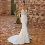 Runhufu Mermaid Wedding Dress Women Open Back Lace White Sweetheart Spaghetti Straps Bridal Gowns Sweep Train Vestidos De Novia
