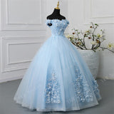 runhufu Novias New Fashion Blue Off Shoulder Quinceanera Dresses Sweet Party Prom Dress Luxury Lace 3D Flowers Ball Gown Vestidos