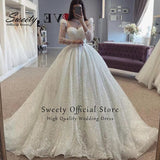 Runhufu Wedding Dress Embroidered Lace On Net With Ball Gown Train Elegant Boat Neck Full Sleeve bridal Gowns Button Robes De Ma