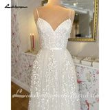 runhufu Boho Spaghetti Straps Lace A Line Beach Wedding Dress 2023 Wedding Gown for Bridal Open Back sukienki weselne damskie