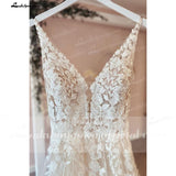 runhufu Ivory Lace Bridal Gown 2023 V neck Tulle Boho Wedding Dresses Open Back Floor-Length A-Line Wedding Gown Sukienka