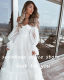 runhufu Modern Tulle Wedding Dresses Sweetheart Puff Sleeves A-Line Pleat Boho Wedding Gown Country Bridal Gown Plus Size 2023