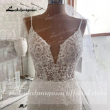 runhufu Lace Mermaid Wedding Dress 2023 Spaghetti Straps Wedding Dresses Plus Size Custom Made Long Train Bridal Dress