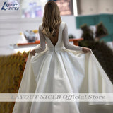 Runhufu NICEB Deep V Neck Shiny Wedding Dresses With Pockets Satin Sweep Train Wedding Gown Glitter Long Sleeve 2023 Bridal Party