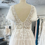 runhufu Lace V-Neck Boho Wedding Dress with Sleeves vestidos de fiesta A Line Tulle Beach Wedding Gowns 2023 Hochzeit