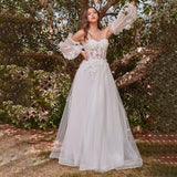 Runhufu Flowers Sweetheart Luxury Wedding Dress Long Puffy Sleeves A Line Custom Made Tulle 3D Lace Romantic Bridal Gowns