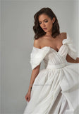 Runhufu Sale Sweetheart A-Line Wedding Dresses Off the Shoulder Short Sleeves Bridal Gowns Plus Size Robe De Mariée