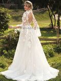 Runhufu Women's Elegant Wedding Dresses Lace Applique Long Sleeve Sexy Backless Muslim Princess Bridal Gown 2023 Vestido De Noive