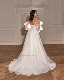 Runhufu Sweetheart Beach A-Line Wedding Dresses Long Puff Sleeves Lace Appliques Bridal Gowns Vestido De Noiva