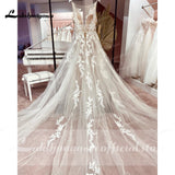 runhufu New V-Neck Tulle Wedding Dress 2023 A-Line Backless Sleeveless Bridal Gown For Women Vestido De Novia Lakshmigown
