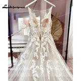 runhufu New V-Neck Tulle Wedding Dress 2023 A-Line Backless Sleeveless Bridal Gown For Women Vestido De Novia Lakshmigown