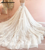 runhufu Court Train Wedding Dress 2023 Vestido Civil Tulle Wedding Dresses Sleeveless Lace Bodice Bridal Gown Robe de mariee