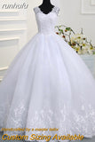 runhufu Novias Crystal Bead V neck Beautiful Lace Appliques Wedding Gown Embroidery Ivory Wedding Dress A line