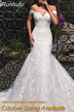 Runhufu Wedding Dress Elegant Embroidered Lace On Net With Slim-line Off The Shoulder Sleeveless Bride Lace Up Robe De Mariee