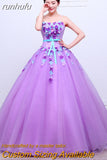 runhufu Organza Purple Fashion Flowers Strapless Wedding Dress New Korean Style Princess cheap Lace Ball Vestidos De Novia