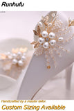 Runhufu 2pcs/lot Removable Bride High Heel Clip Rhinestone Wedding Shoes Buckle Women Decoration Pearls Floral Bead Shoe Clips