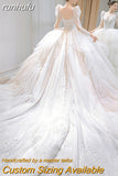 runhufu Beading Wedding Dress Sexy See Through Deep V Neck Bride Dress 2023 New Long Sleeve Winter Wedding Gowns Robe De Mariee