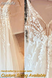 runhufu Ivory Lace Bridal Gown 2023 V neck Tulle Boho Wedding Dresses Open Back Floor-Length A-Line Wedding Gown Sukienka