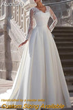 Runhufu Elegant Long Sleeves Wedding Dress 2023 A-Line For Bride Boho Bride Gown Lace Appliques Zipper Vestidos De Noiva