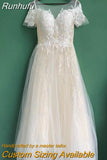 Runhufu New O Neck Wedding Dress With Sweep Train Shining Sequins Lave Bridal Ball Gown Plus Size Custom Made Vestido De Noiva