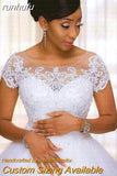 runhufu Wedding Dress 2023 O-neck Bridal Dress With Train Lace Up Ball Gown Princess Luxury Lace Wedding Gowns Customize