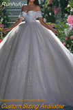 Runhufu Princess Wedding Dress Ball Gowns Glitter Tulle Sweetheart Bride Dresses Robe De Mariee Off The Shoulder Wedding Gowns