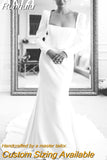 Runhufu Elegant Square Collar Wedding Dress For Women 2023 Full Sleeves Backless Mermaid Simple Bridal Gown Vestido De Noiva