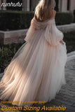 runhufu Beach Wedding Dresses Pink 2023 Elegant Sweetheart Lantern Sleeve A-Line Lace Appliques Boho Bridal Gowns Custom Made